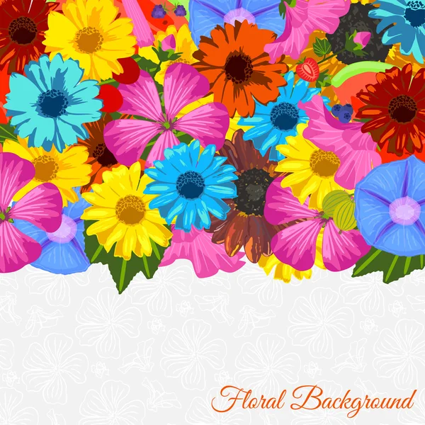 Fundo floral com flores e frutas. Modelo de design moderno. Ilustração vetorial . — Vetor de Stock