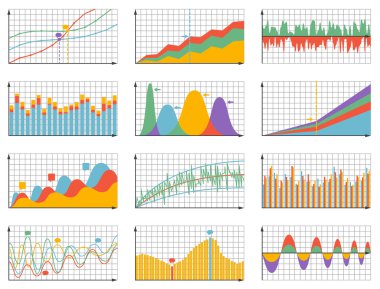 Detaylı iş grafikleri ve çizelgeleri kümesi. Vektör çizim.
