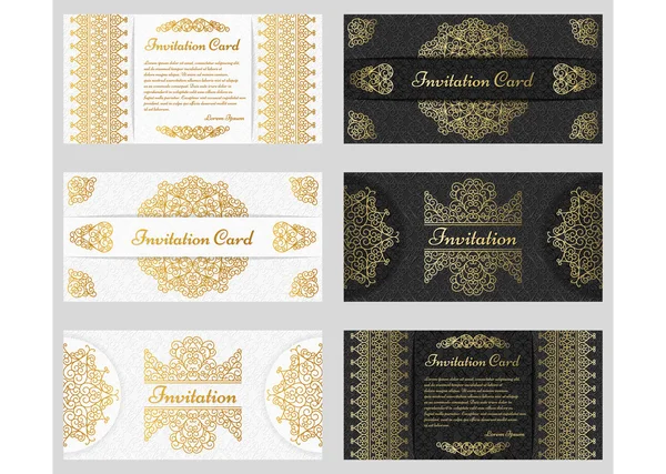 Ornate vintage invitation cards with line art frames and borders. Vector illustration. — Stock Vector
