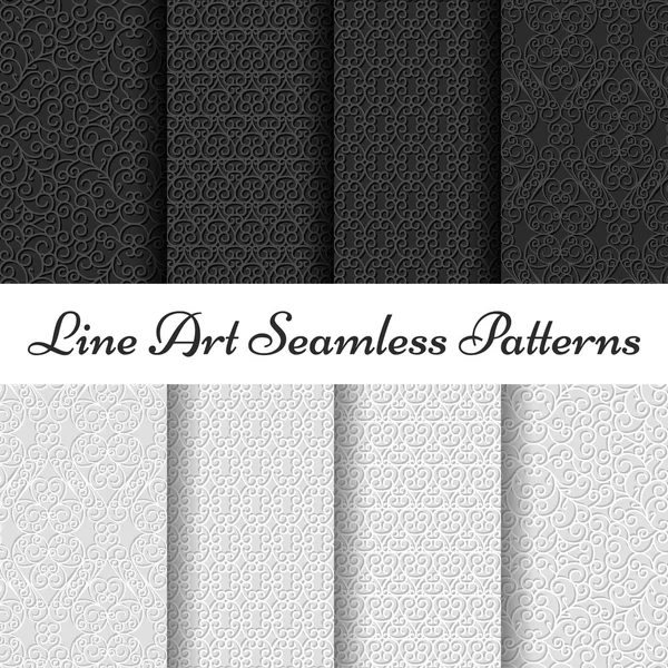 Patrones sin costura adornados en colores blanco y negro. Ilustración vectorial . — Vector de stock