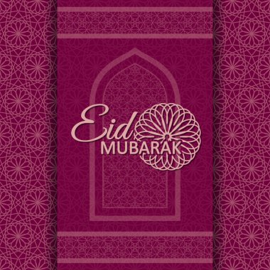 Eid Mubarak arka plan. İslami Arapça pencere. Tebrik kartı. Vektör çizim.