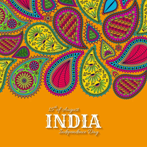 15 août Jour de l'indépendance de l'Inde. Carte de voeux avec ornement paisley. Illustration vectorielle . — Image vectorielle