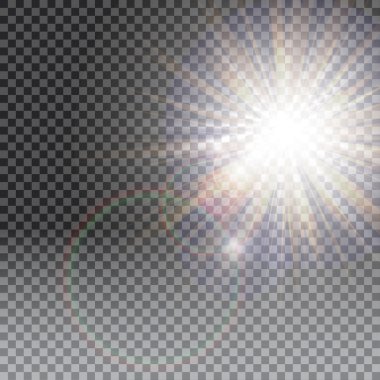 Şeffaf güneş ışığı vektörü. Özel lens ışık efekti..