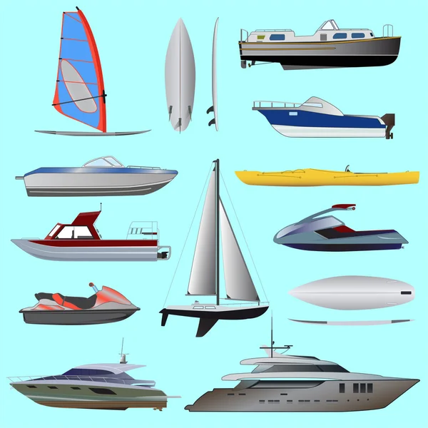 Set of boat. Sailing and motor boats — Stock Vector