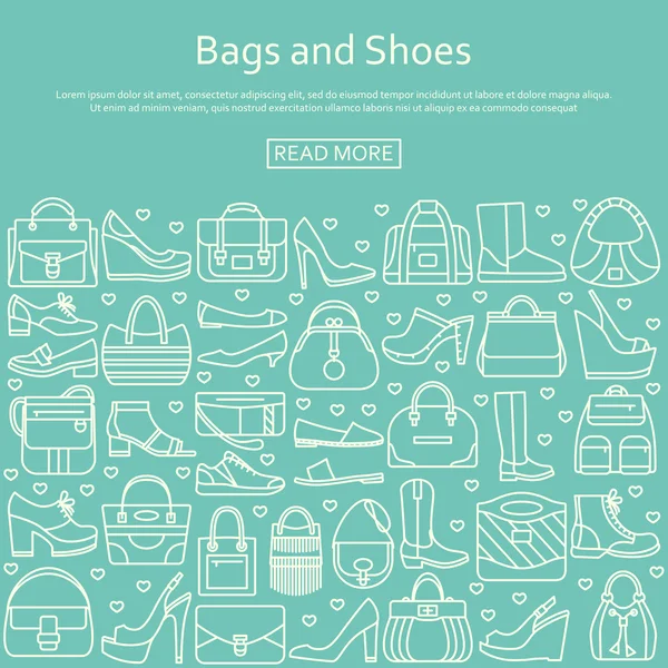 Fondo hecho de iconos de línea. Bolsas y zapatos. Ilustración vectorial — Archivo Imágenes Vectoriales