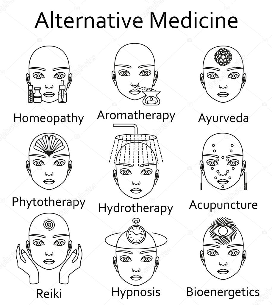 Alternative Medicine icons set. Vector illustration.