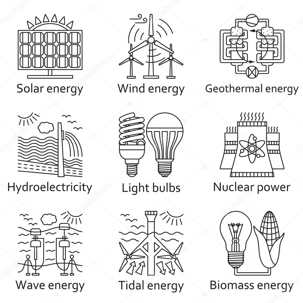 Energy source icons set. Vector illustration.