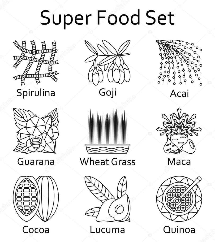 Super food icons set. Vector illustration.