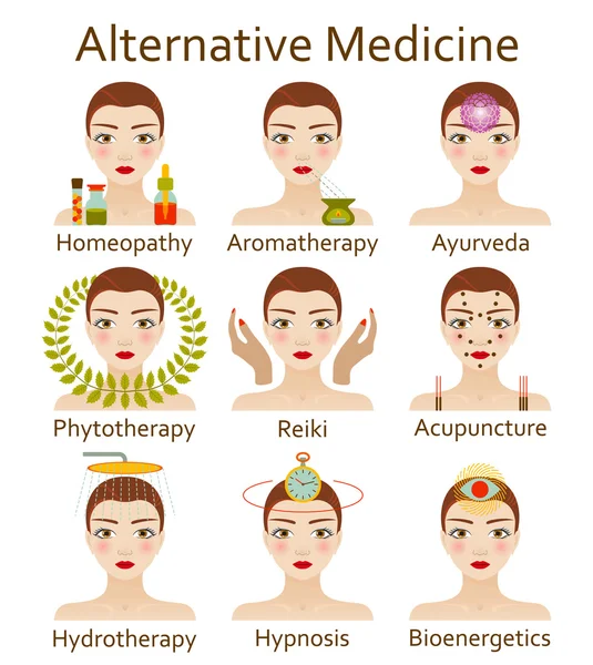 Conjunto de iconos de medicina alternativa. Ilustración vectorial . — Archivo Imágenes Vectoriales