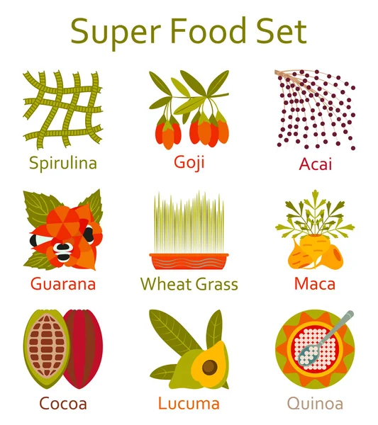 Super food icons set. Vector illustration. — Stock Vector