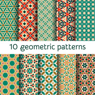Geometric seamless patterns set. Vector illustration. clipart