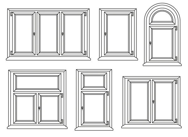 Plastikfenstersymbole gesetzt. Vektorillustration. — Stockvektor