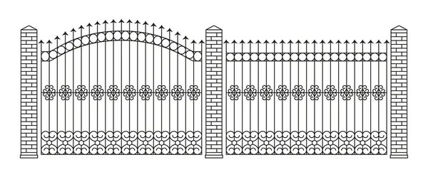 Portes et clôtures forgées. Conception linéaire. Illustration vectorielle isolée sur blanc . — Image vectorielle