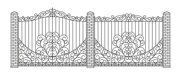 Portas e cercas forjadas. Design linear. Ilustração do contorno do vetor isolada em branco . — Vetor de Stock