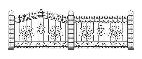 Выкованные ворота и ограждения установлены. Линейный дизайн. Векторный контур иллюстрации изолирован на белом
.