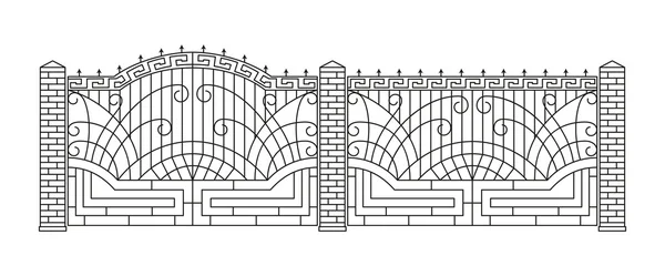Forged gates and fences set. Linear design. Vector outline illustration isolated on white. — Stock Illustration Forged gates and fences set. Linear design. Vector outline illustration isolated on white. Stock Illustration