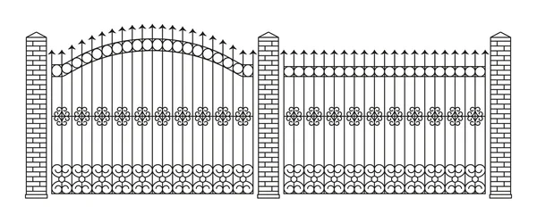 Forged gates and fences set. Linear design. Vector outline illustration isolated on white. — Stock Illustration Forged gates and fences set. Linear design. Vector outline illustration isolated on white. Royalty Free Stock Illustrations