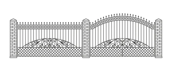 Forged gates and fences set. Linear design. Vector outline illustration isolated on white. — Stock Illustration Forged gates and fences set. Linear design. Vector outline illustration isolated on white. Stock Vector