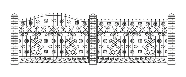 Forged gates and fences set. Linear design. Vector outline illustration isolated on white. — Stock Illustration Forged gates and fences set. Linear design. Vector outline illustration isolated on white. Vector Graphics