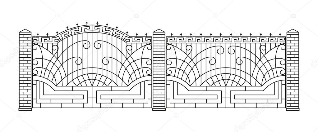 Kute bramy i ogrodzenia zestaw Liniowe wzornictwo Wektor 