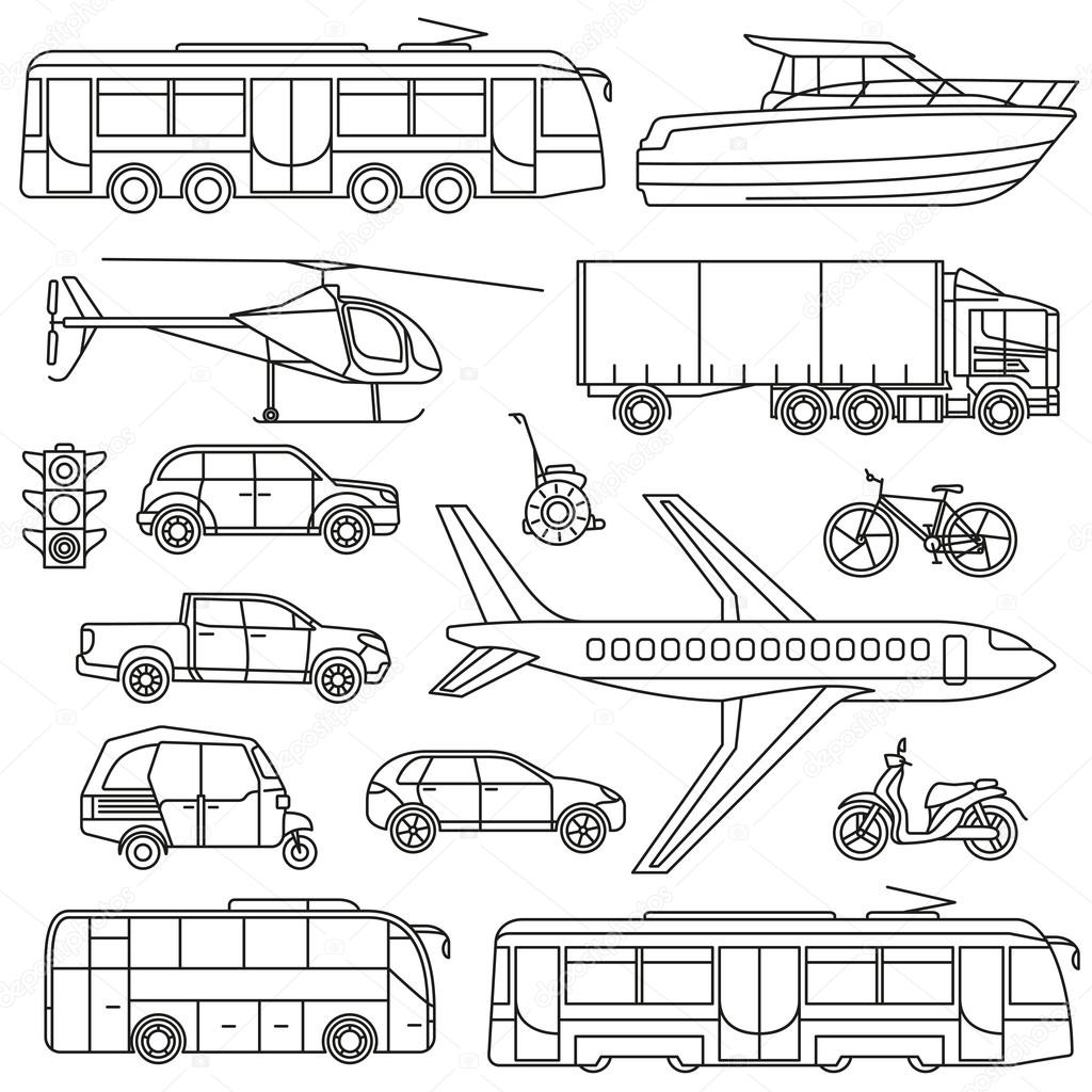 Transport line icons set. Vector illustration.