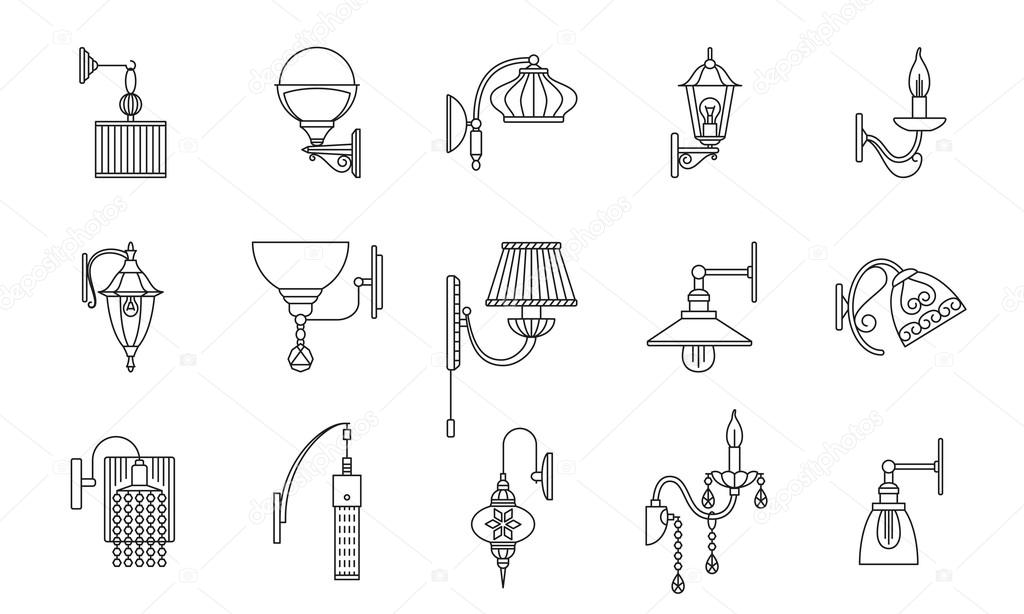 Wall lamps line icons set. Vector illustration