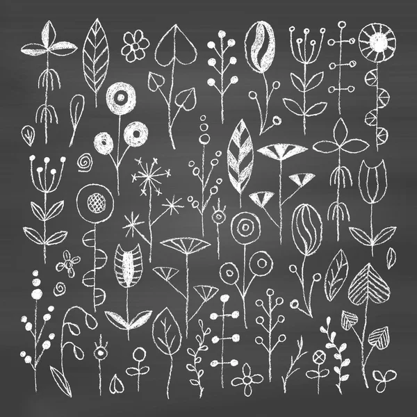 Wax krita ritning blommor set. Vektorillustration. — Stock vektor