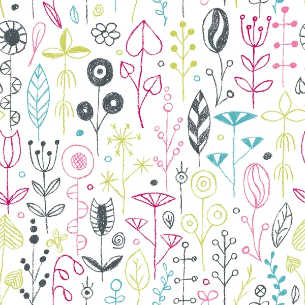 Wax krita ritning blommor set. Vektorillustration. — Stock vektor