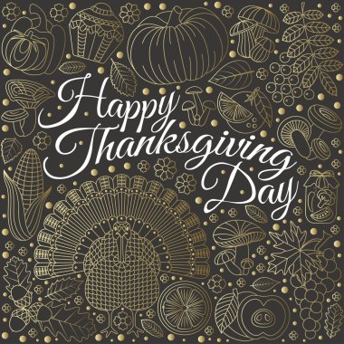 Şükran Günü tebrik kartı. Tasarım için çeşitli öğeleri. Çizgi film vektör çizim. Tatil arka plan.