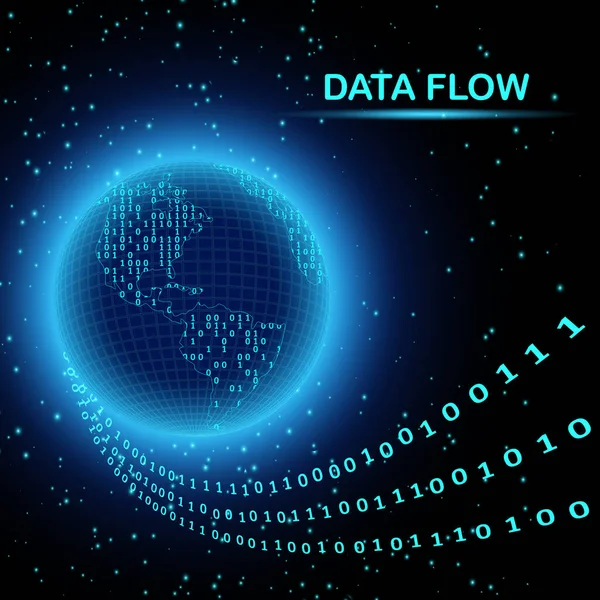 バイナリコードからの概念世界地図。抽象的な惑星地球、未来的な背景 — ストックベクタ