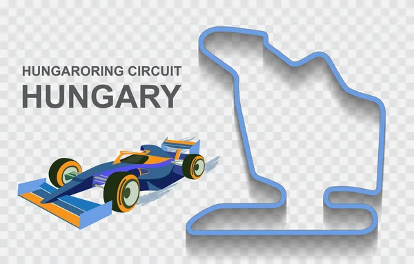 Grand prix de Hongrie de Formule 1 ou F1. Circuit de course ou circuit national détaillé — Image vectorielle