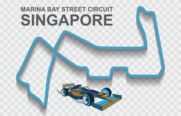 Tor wyścigowy Grand Prix Singapuru dla Formuły 1 lub F1. Szczegółowy tor wyścigowy lub tor krajowy — Wektor stockowy