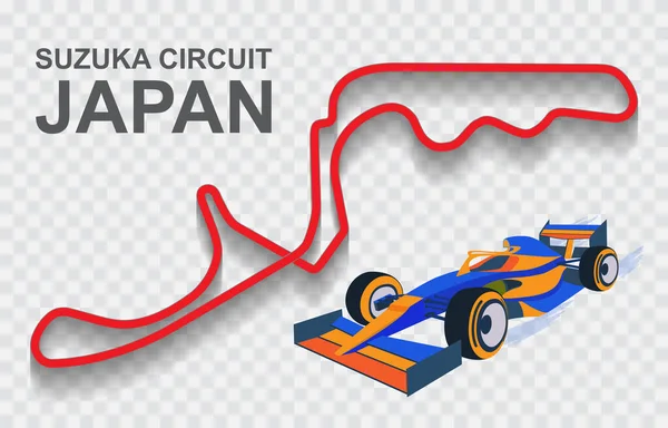 日本一级方程式赛车或F1大奖赛赛道。详细的赛马场或国家赛道 — 图库矢量图片