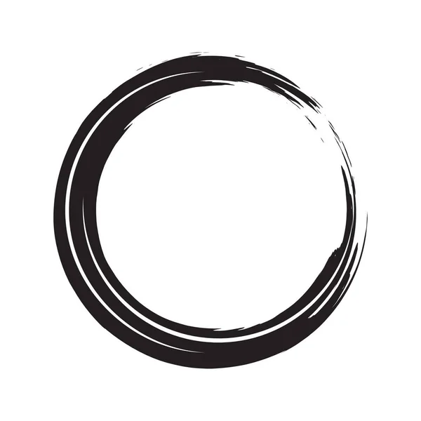 Pincel preto círculo acidente vascular cerebral. Abstrato estilo japonês mão desenhada círculo de tinta preta. — Vetor de Stock