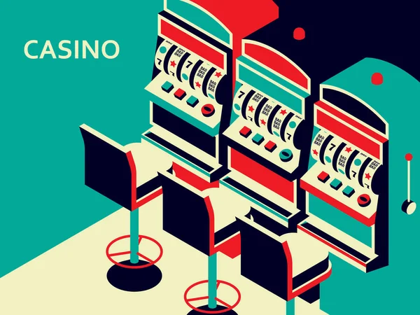 Casino machine à sous dans le style plat isométrique. Un appareil de jeu bras — Image vectorielle