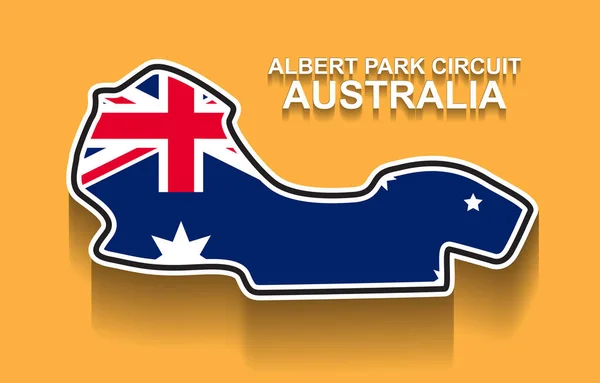 Australijski tor wyścigowy Grand Prix Formuły 1 lub F1 z flagą. Szczegółowy tor wyścigowy — Wektor stockowy