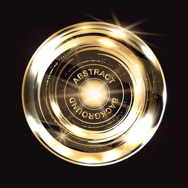 Χρυσό στρογγυλό μεταλλικό κύκλο δαχτυλίδια με λάμψη φόντο. Λαμπερό αφηρημένο πλαίσιο — Διανυσματικό Αρχείο