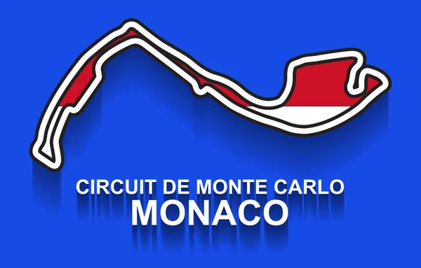 Grande pista de corrida de Monaco para Fórmula 1 ou F1 com bandeira. Pista de corridas detalhada ou circuito nacional — Vetor de Stock