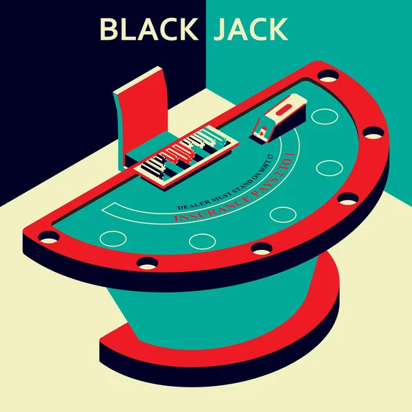 Casino table de black jack dans un style isométrique plat. Chips et jeu de cartes — Image vectorielle