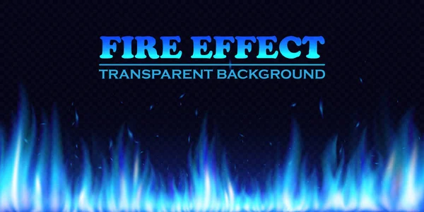 Burning realistic blue fire flames. Glowing particles. Light effect with transparency background — Διανυσματικό Αρχείο