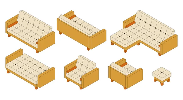 Conjunto de sofá e poltronas. Coleção de móveis para interiores de casa — Vetor de Stock