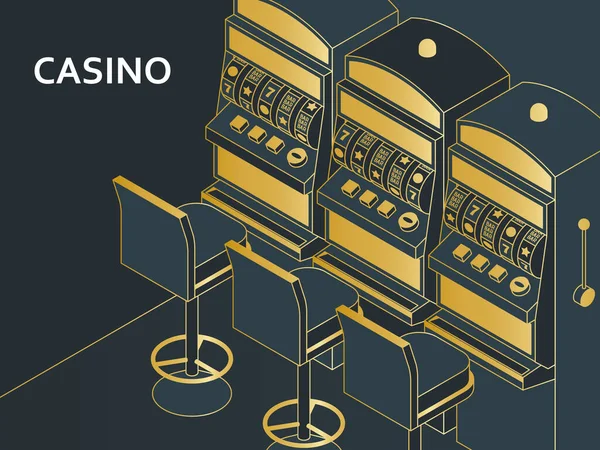 Máquina tragaperras de casino en estilo plano isométrico. Un dispositivo de juego brazo — Archivo Imágenes Vectoriales