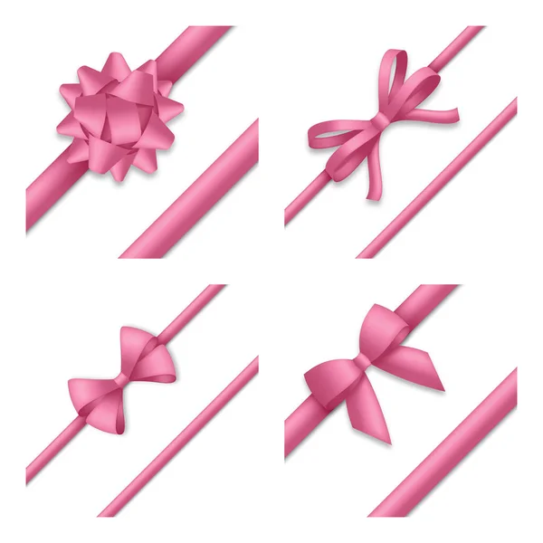 Decoratieve roze strik met linten. Cadeau doos verpakking en vakantie decoratie. Vectorillustratie — Stockvector