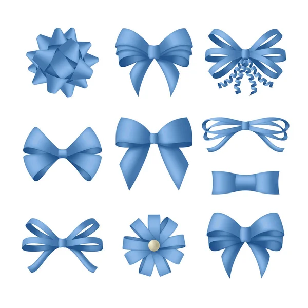 Decoratieve blauwe strik met linten. Cadeau doos verpakking en vakantie decoratie. Vectorillustratie — Stockvector