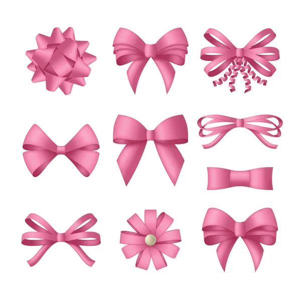 Dekorative rosa Schleife mit Bändern. Geschenkverpackung und Weihnachtsdekoration. Vektorillustration — Stockvektor