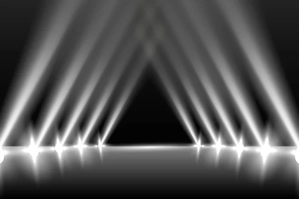 Scene verlichtingseffecten op transparante achtergrond met heldere verlichting van schijnwerpers — Stockvector