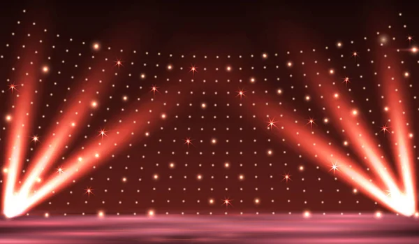 Scen podium med belysning, scen podium scen med för prisutdelning på röd bakgrund. Vektorillustration. Royaltyfria illustrationer