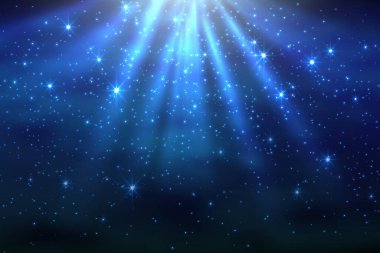 Kozmik uzay karanlık gökyüzü arkaplanı mavi parlak yıldız nebulası ile geceleyin