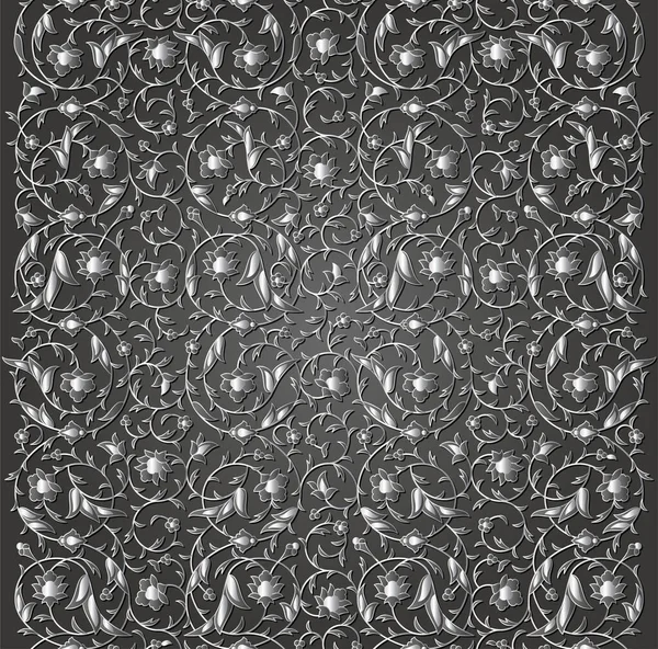 Arabesk lüksü, kusursuz çiçek deseni. Çiçekli, yapraklı ve yapraklı gümüş dallar