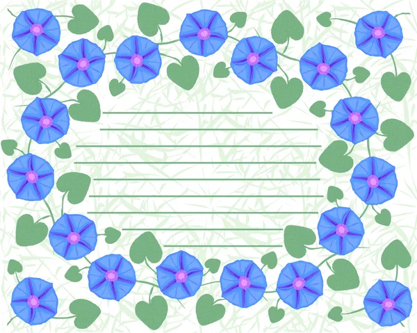 Cartolina con rami di fiore Ipomoea, gloria del mattino. Illustrazione vettoriale . — Vettoriale Stock